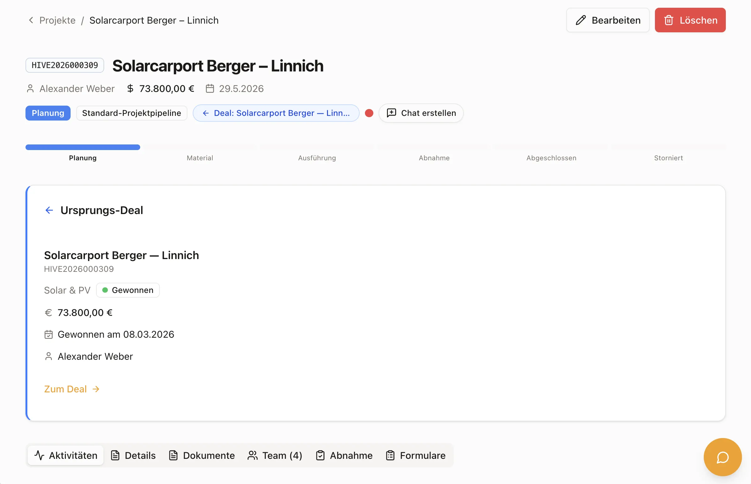 Screenshot: Planung